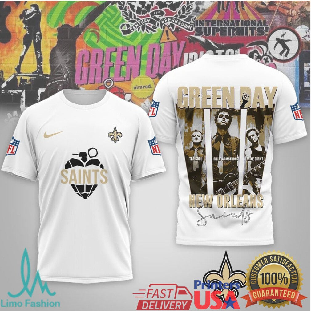 Green Day x New Orleans Saints Gold & Black Band Tee - Limotees LLC