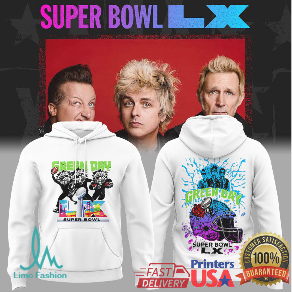 Green Day x Super Bowl LX Commemorative Hoodie Dookie Inspired Helmet Art - Limotees LLC