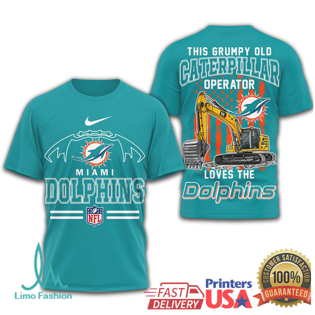 Grumpy Old Caterpillar Operator Loves Miami Dolphins Heavy Duty Tee - Limotees LLC