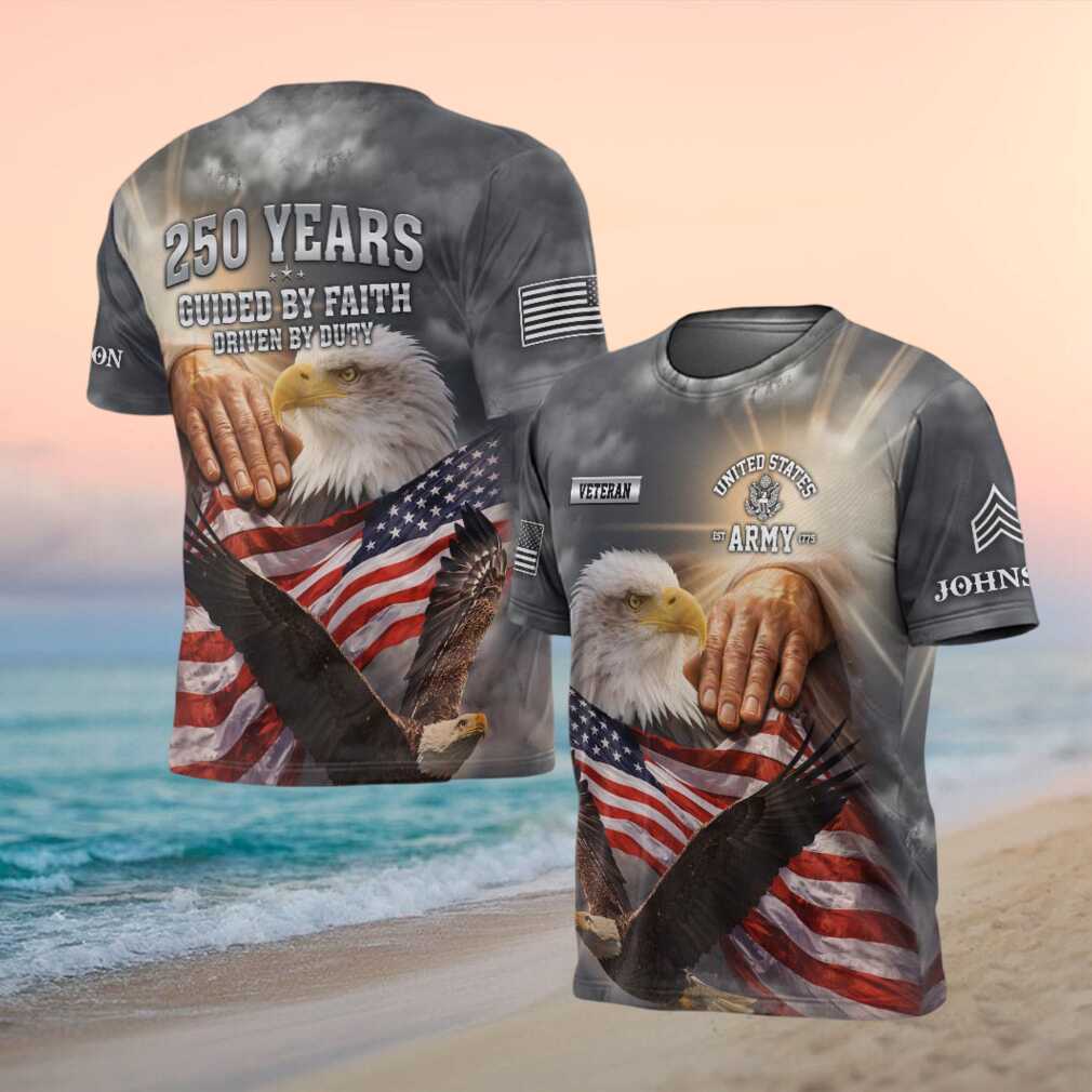 Guided By Faith Driven By Duty US Army 250th Anniversary Eagle T Shirt - Limotees LLC