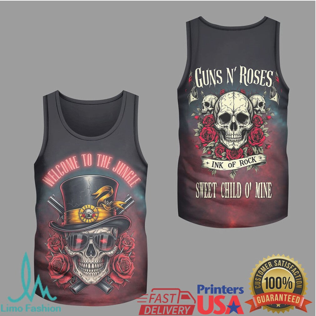 Guns N' Roses Welcome To The Jungle Skull & Roses Graphic T Shirt - Limotees LLC