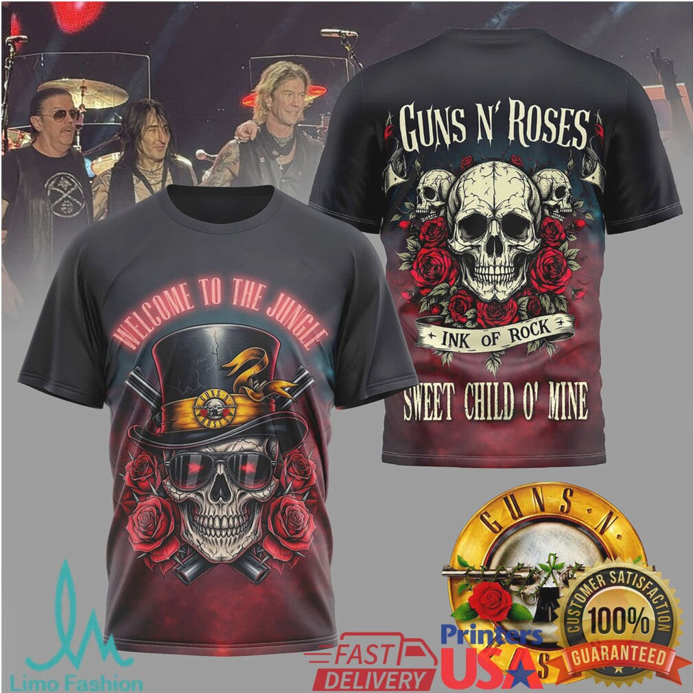 Guns N' Roses Welcome To The Jungle Skull & Roses Graphic T Shirt - Limotees LLC