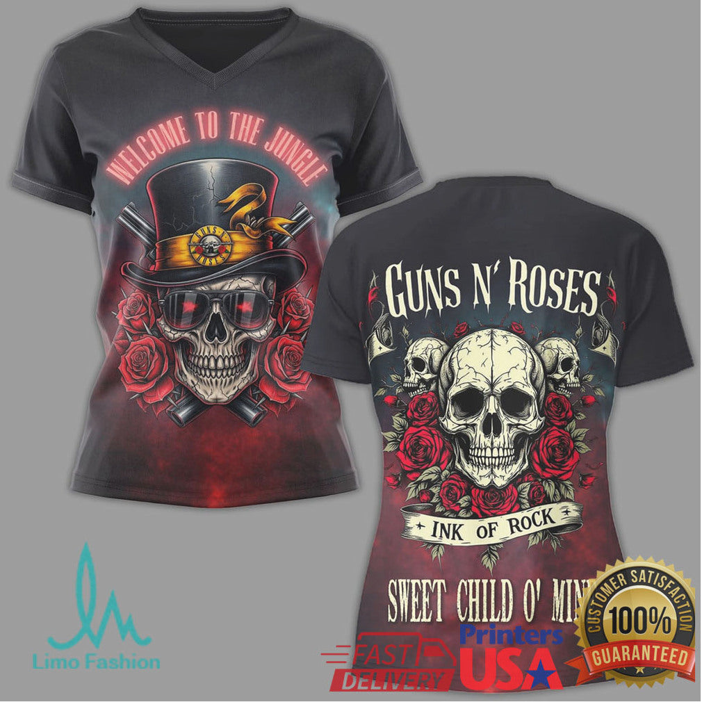 Guns N' Roses Welcome To The Jungle Skull & Roses Graphic T Shirt - Limotees LLC