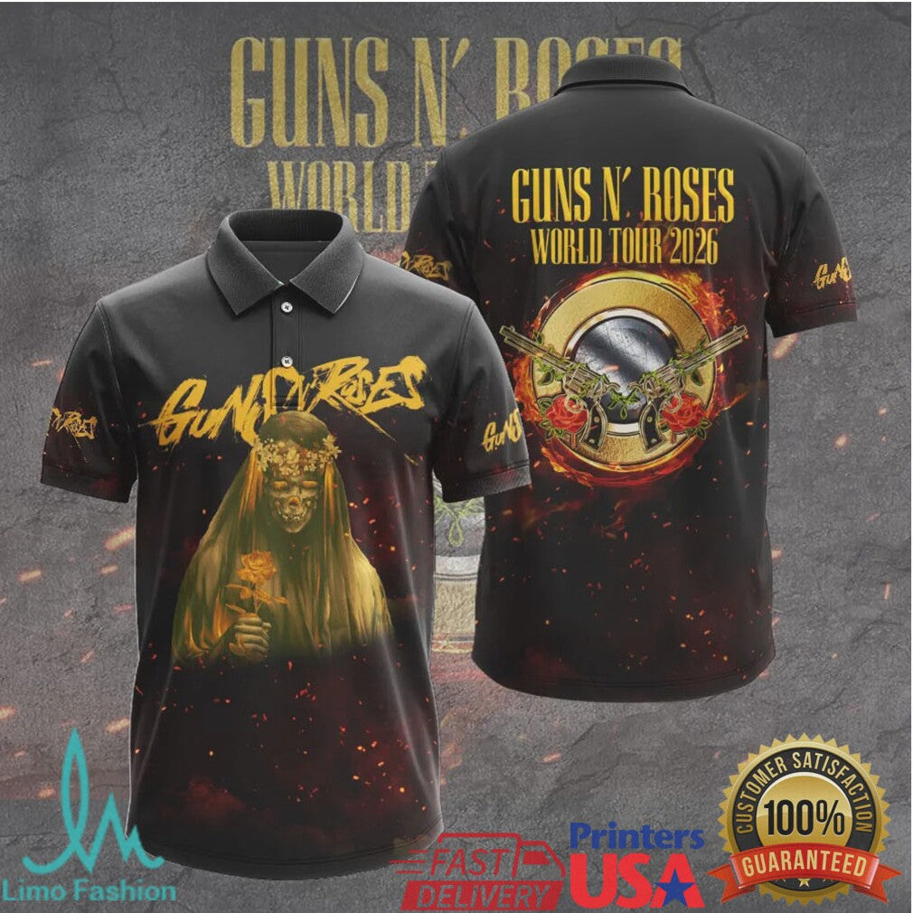 Guns N' Roses World Tour 2026 Golden Rose Reaper 3D Graphic T Shirt - Limotees LLC