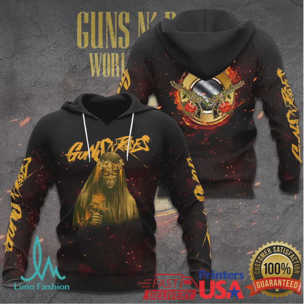 Guns N' Roses World Tour 2026 Golden Rose Reaper 3D Graphic T Shirt - Limotees LLC