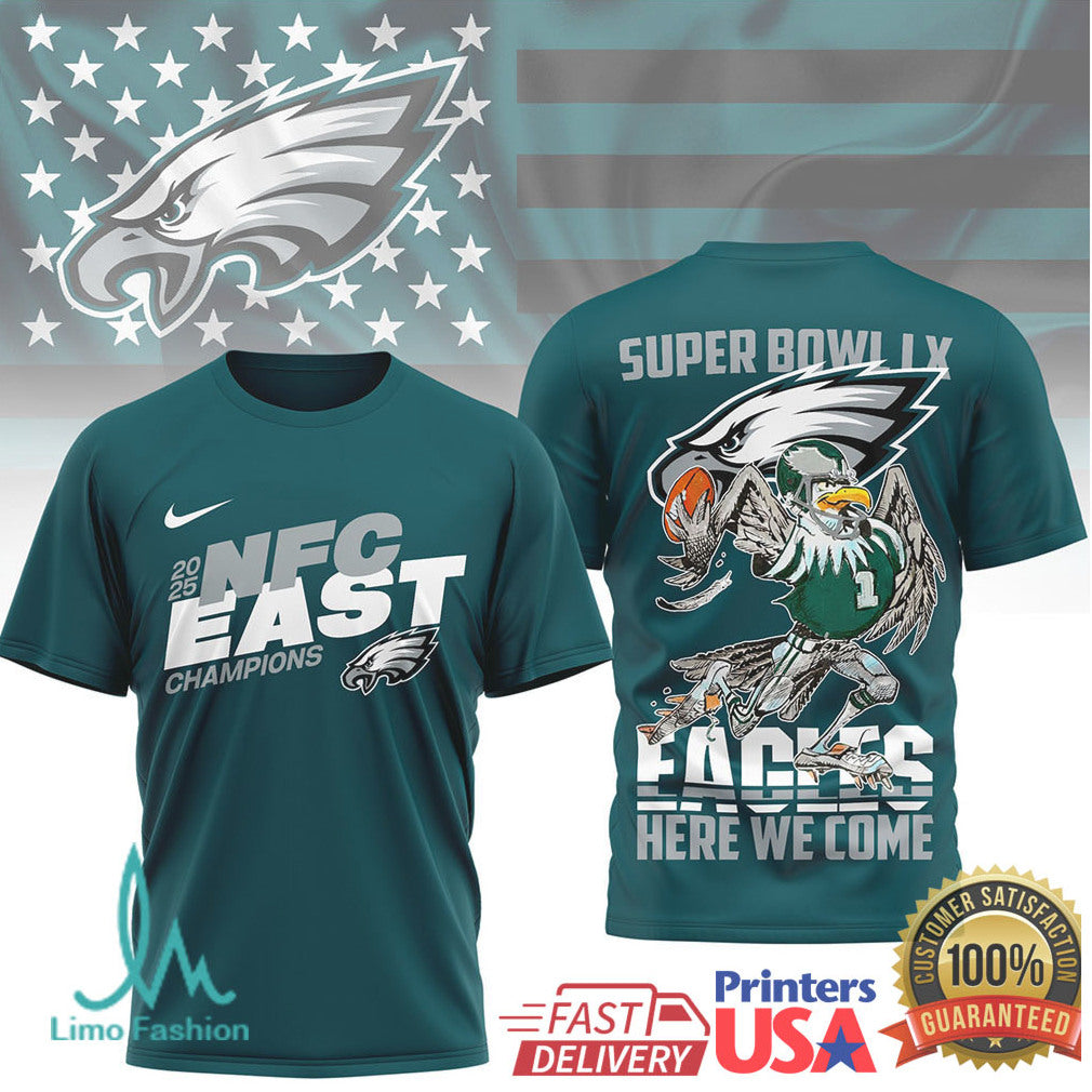 Philadelphia Eagles Official Super Bowl LX NFL 2025 Division Champions 3D Shirt - Limotees LLC