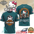 Philadelphia Eagles Official NFL Hello Kitty Harley Davidson 3D Shirt - Limotees LLC