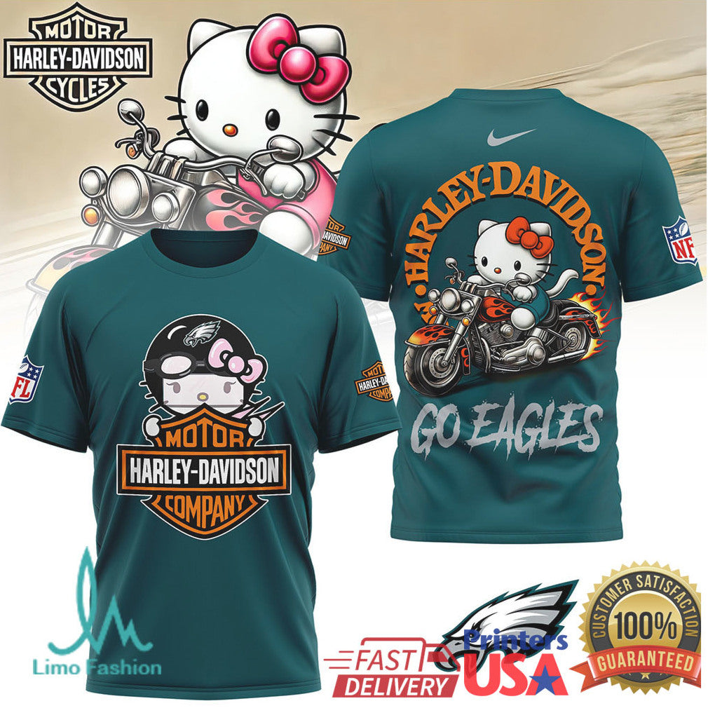 Philadelphia Eagles Official NFL Hello Kitty Harley Davidson 3D Shirt - Limotees LLC