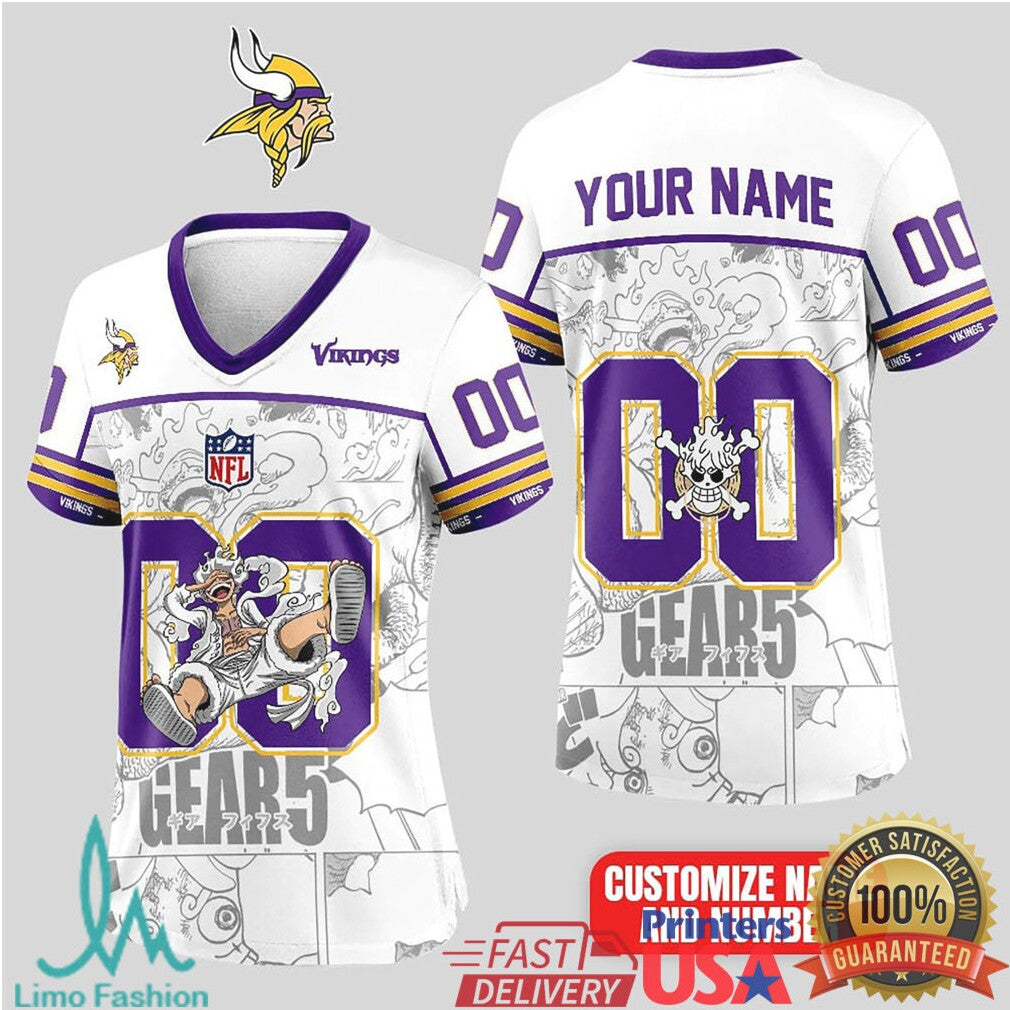 Minnesota Vikings Official NFL Luffy Gear 5 Special Edition Baseball Jersey Custom Name - Limotees LLC