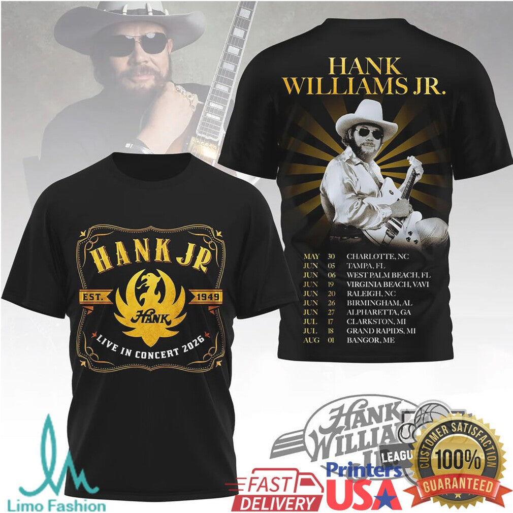 Hank Williams Jr. Live in Concert 2026 Tour Dates T Shirt - Limotees LLC