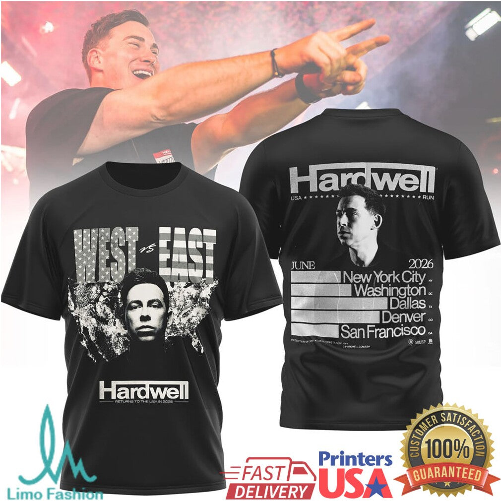 Hardwell West vs East USA Tour 2026 EDM Concert T Shirt - Limotees LLC