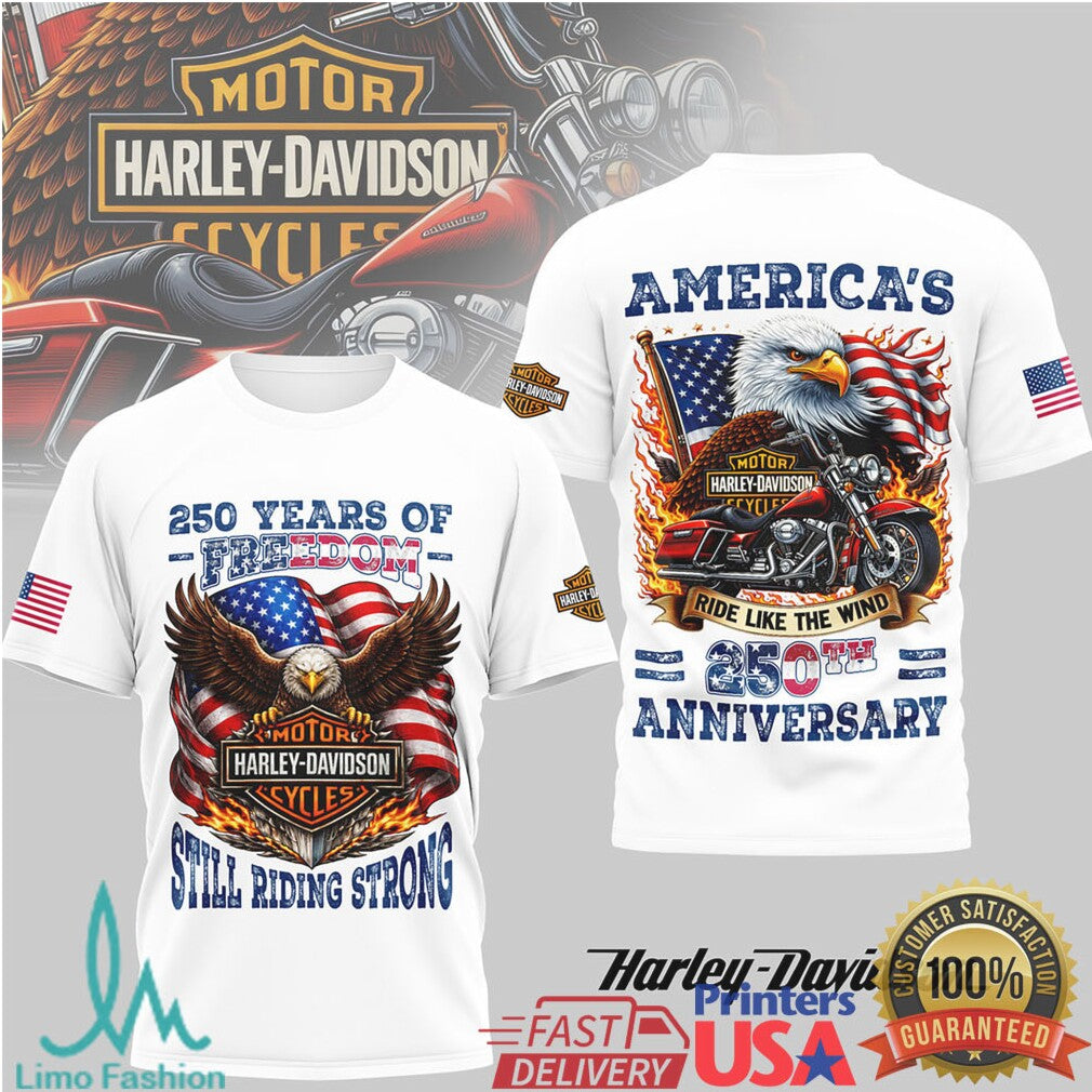 Harley Davidson 250th Anniversary America 250 Years of Freedom T Shirt - Limotees LLC