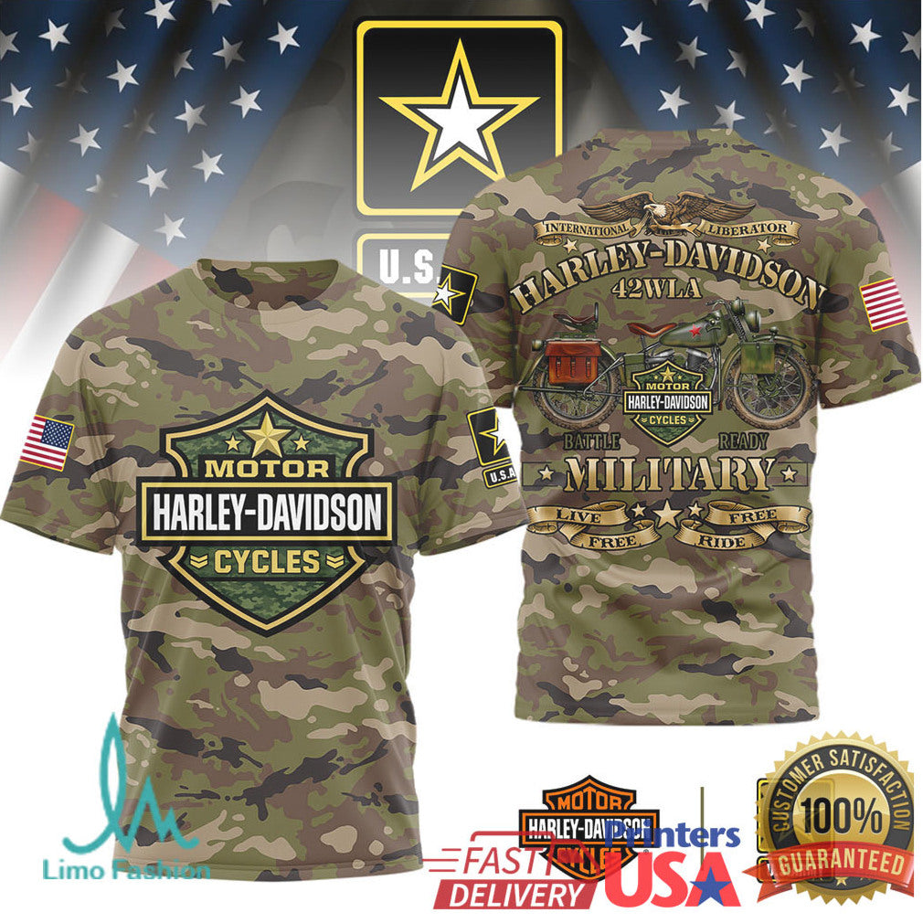 Harley Davidson Military Liberator 42WLA Camouflage Tactical Graphic Apparel T Shirt - Limotees LLC