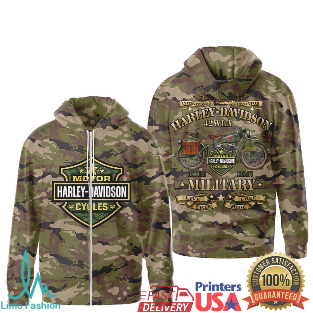 Harley Davidson Military Liberator 42WLA Camouflage Tactical Graphic Apparel T Shirt - Limotees LLC