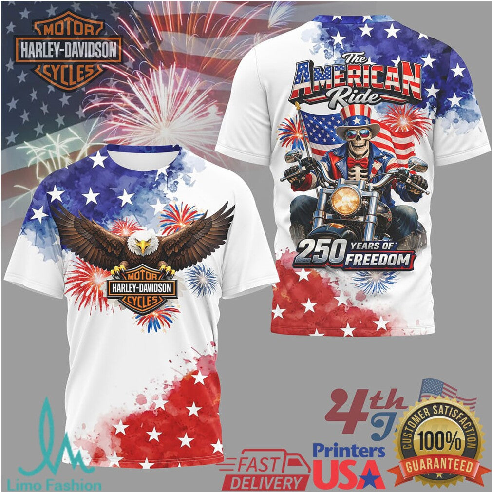 Harley Davidson The American Ride 250 Years of Freedom 4th of July 3D T Shirt - Limotees LLC