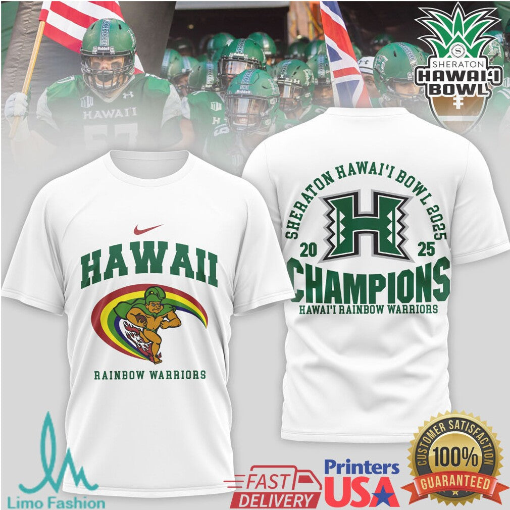 Hawaii Rainbow Warriors Hawaii Bowl 2025 Champions T Shirt Sheraton Hawaii Bowl Winners Fan Gear - Limotees LLC