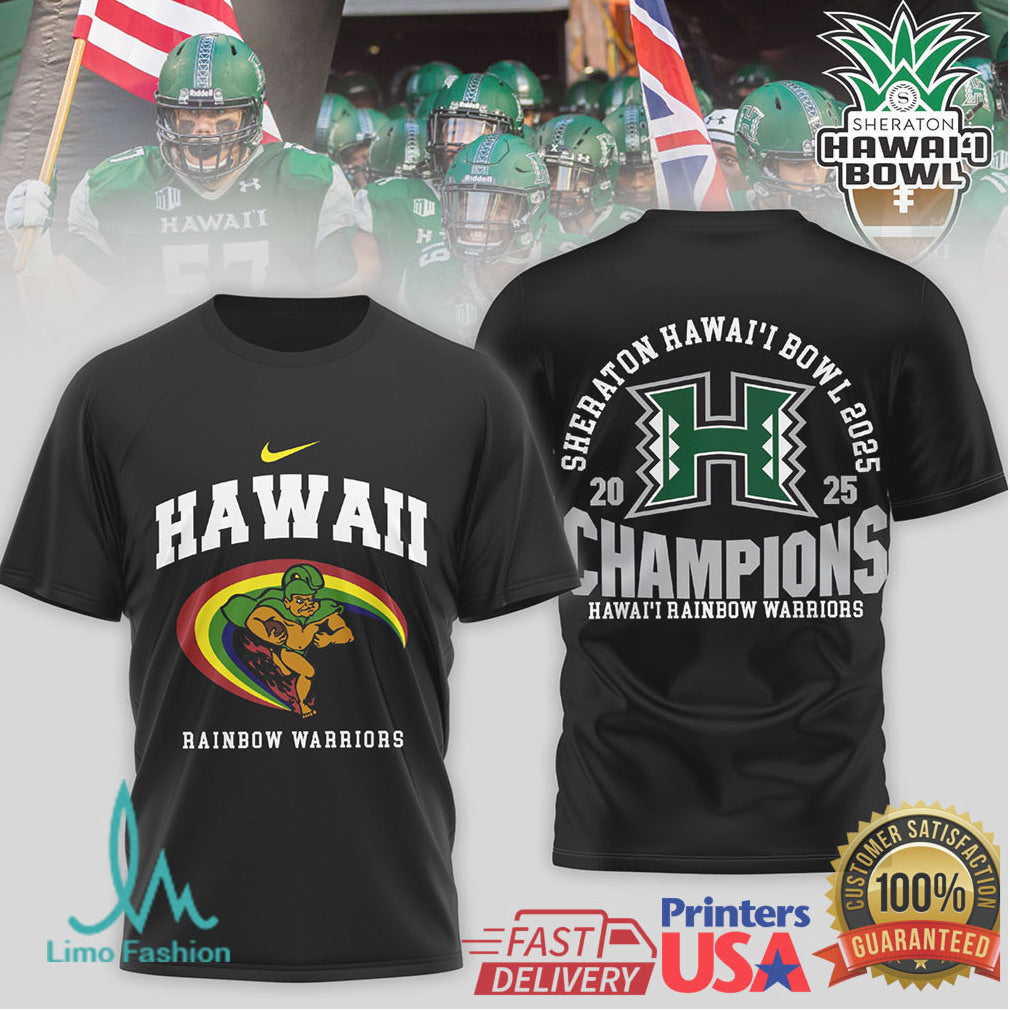 Hawaii Rainbow Warriors Hawaii Bowl 2025 Champions T Shirt Sheraton Hawaii Bowl Winners Fan Gear - Limotees LLC