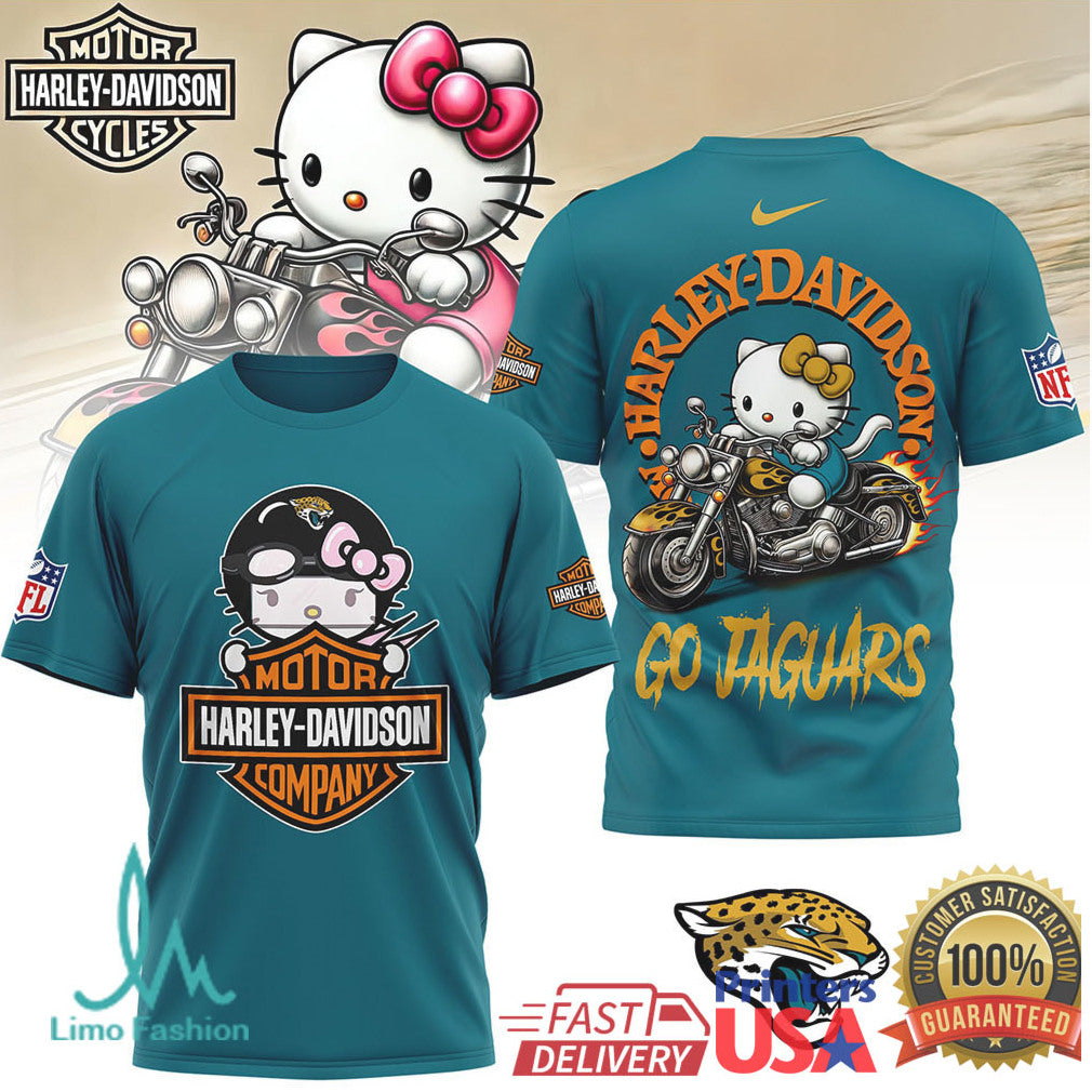 Jacksonville Jaguars Official NFL Hello Kitty Harley Davidson 3D Shirt - Limotees LLC