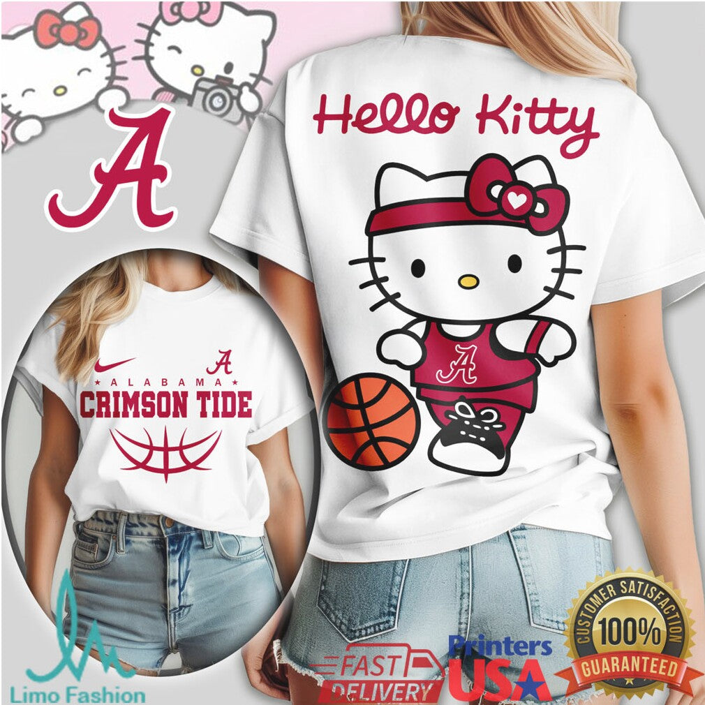 Hello Kitty Alabama Crimson Tide Basketball Graphic T Shirt - Limotees LLC