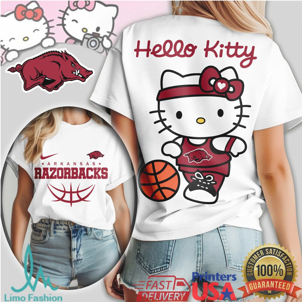 Hello Kitty Arkansas Razorbacks Basketball Fan T Shirt Custom College Graphic T Shirt - Limotees LLC
