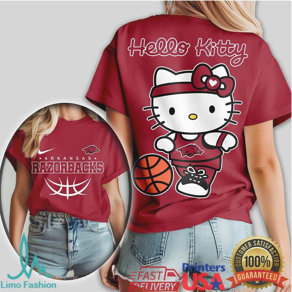Hello Kitty Arkansas Razorbacks Basketball Fan T Shirt Custom College Graphic T Shirt - Limotees LLC