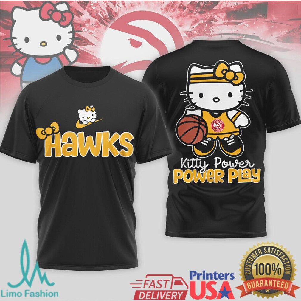 Hello Kitty Atlanta Hawks Basketball T Shirt Kitty Power Power Play NBA Fan Apparel - Limotees LLC