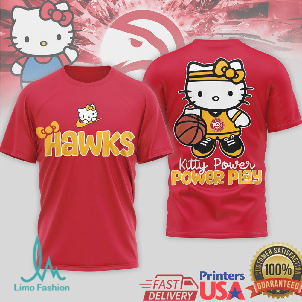 Hello Kitty Atlanta Hawks Basketball T Shirt Kitty Power Power Play NBA Fan Apparel - Limotees LLC
