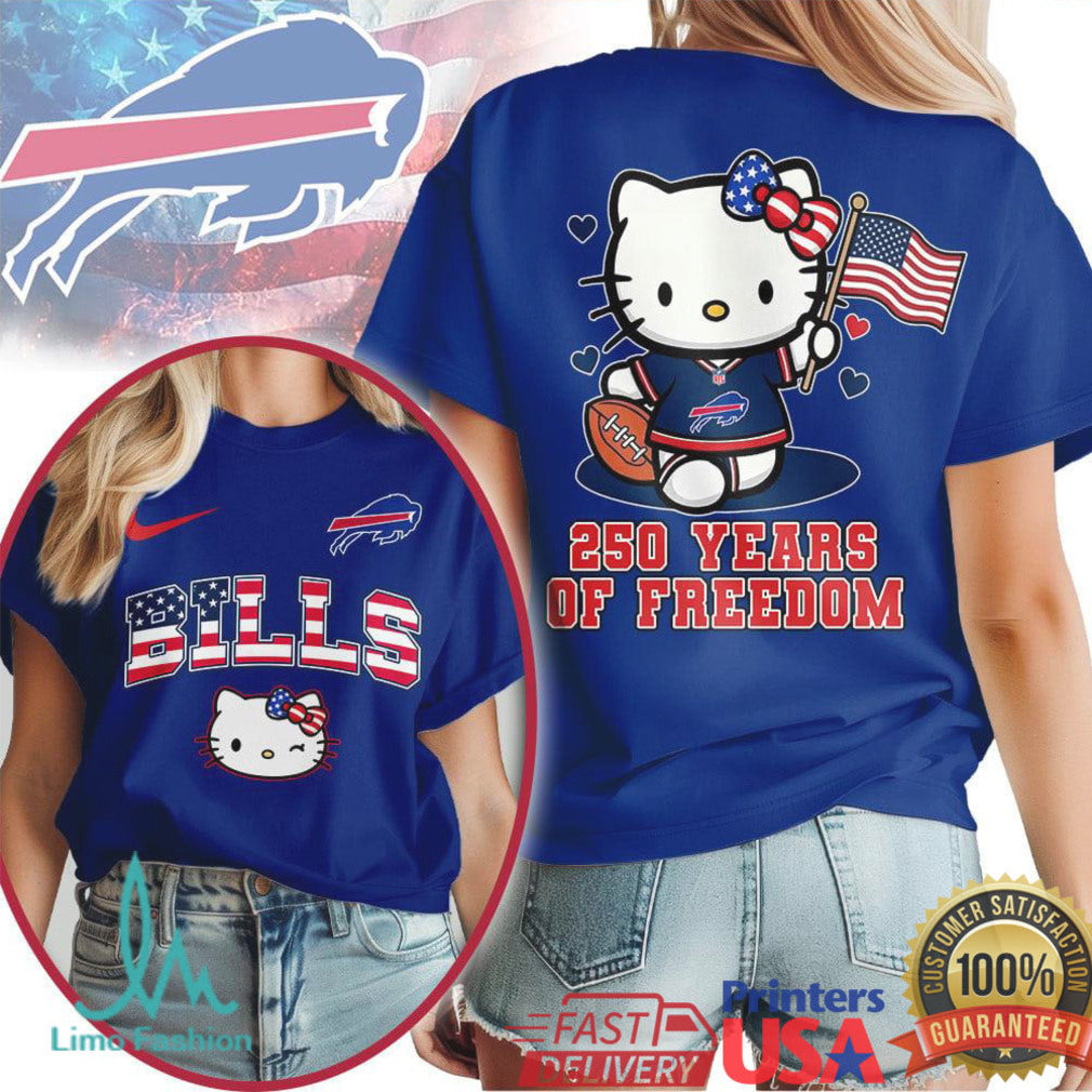 Hello Kitty Buffalo Bills T Shirt 250 Years of Freedom USA Flag Football T Shirt - Limotees LLC