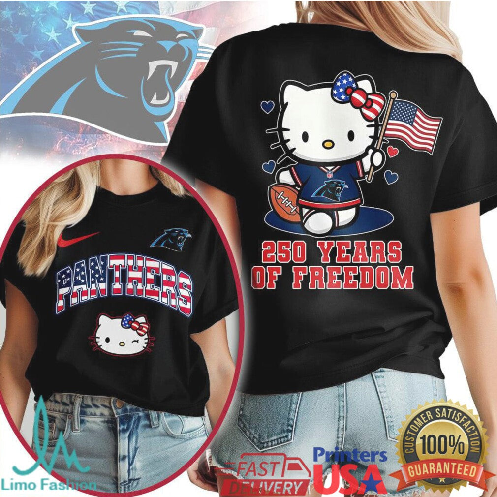 Hello Kitty Carolina Panthers T Shirt 250 Years of Freedom Patriotic Football T Shirt - Limotees LLC