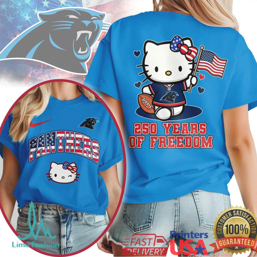 Hello Kitty Carolina Panthers T Shirt 250 Years of Freedom Patriotic Football T Shirt - Limotees LLC