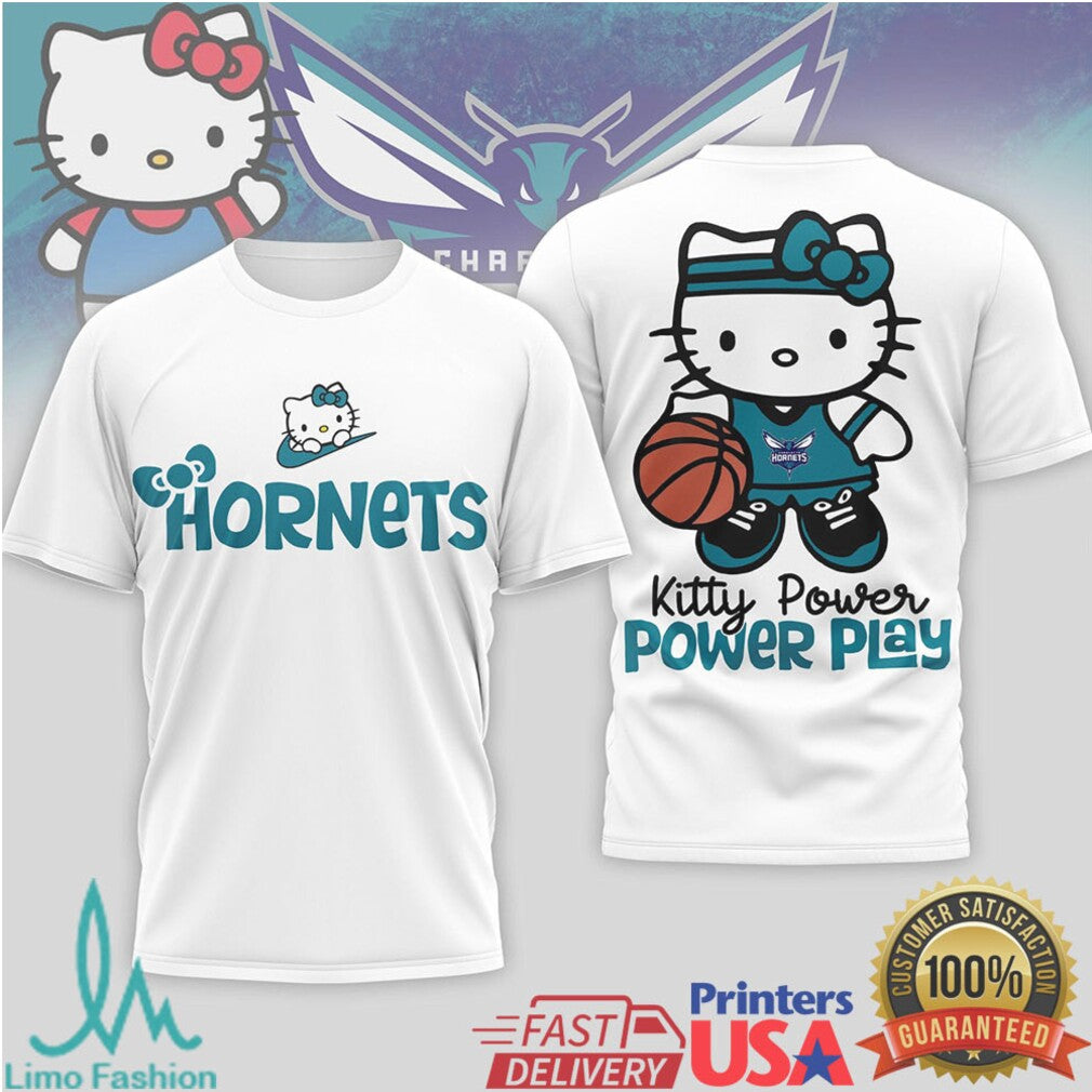 Hello Kitty Charlotte Hornets Basketball Power Play Graphic T Shirt - Limotees LLC