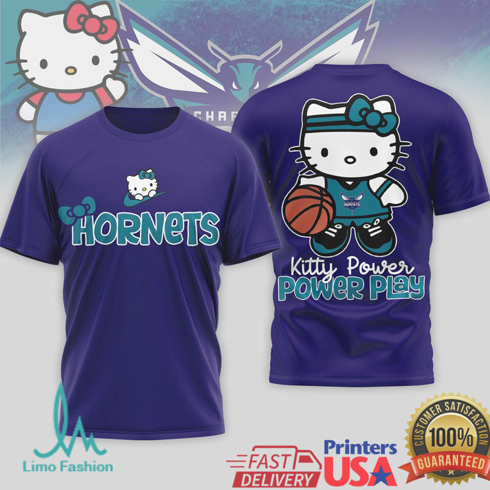 Hello Kitty Charlotte Hornets Basketball Power Play Graphic T Shirt - Limotees LLC