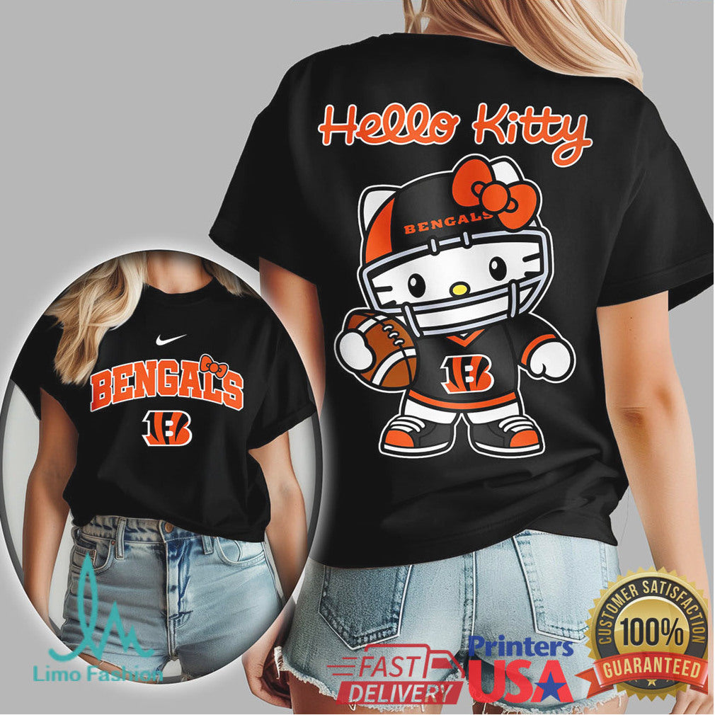 Hello Kitty Cincinnati Bengals Orange Tiger Stripe Football Shirt - Limotees LLC