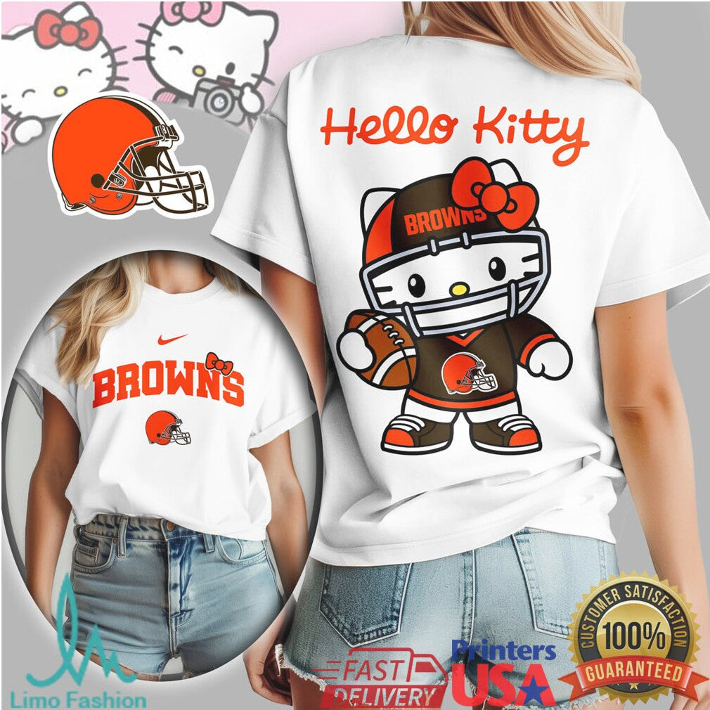 Hello Kitty Cleveland Browns Football Tshirt Kawaii Nfl Sports Gear - Limotees LLC