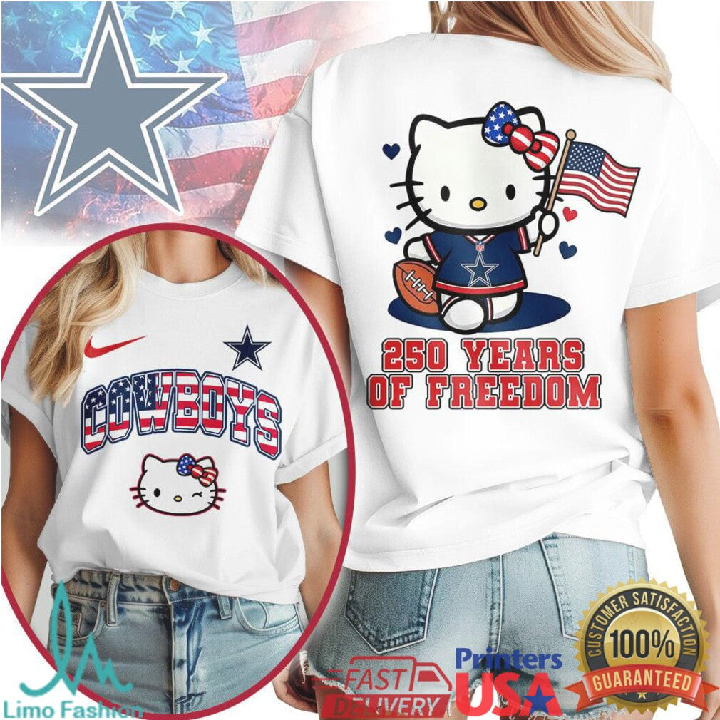 Hello Kitty Dallas Cowboys T Shirt 250 Years of Freedom USA Flag Football T Shirt - Limotees LLC