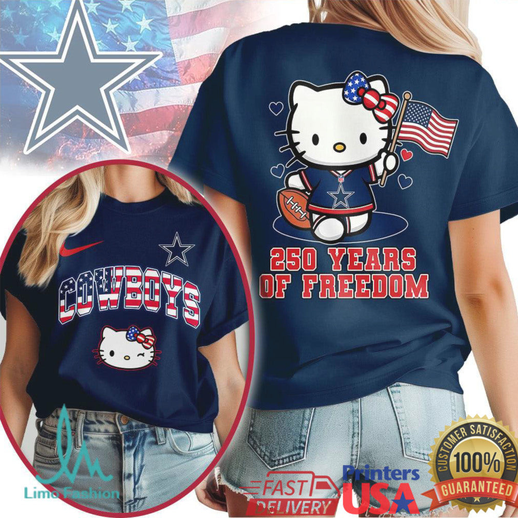 Hello Kitty Dallas Cowboys T Shirt 250 Years of Freedom USA Flag Football T Shirt - Limotees LLC