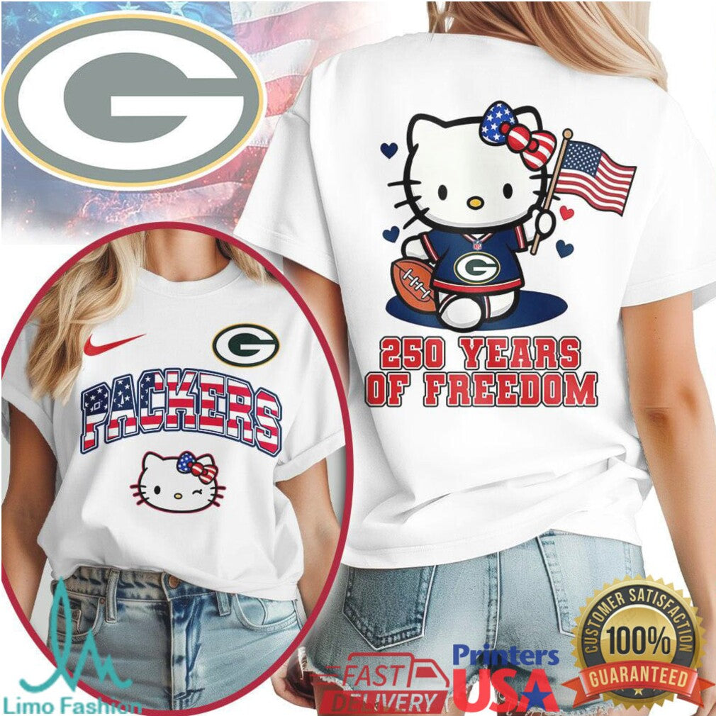 Hello Kitty Green Bay Packers T Shirt 250 Years of Freedom USA Flag Football T Shirt