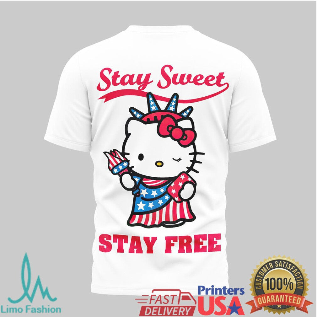 Hello Kitty Liberty Statue Stay Sweet Stay Free US 250th Anniversary T Shirt - Limotees LLC
