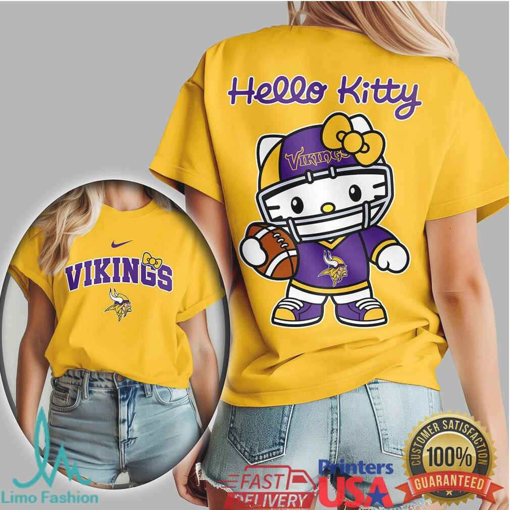 Hello Kitty Minnesota Vikings Purple & Gold Football Tshirt - Limotees LLC