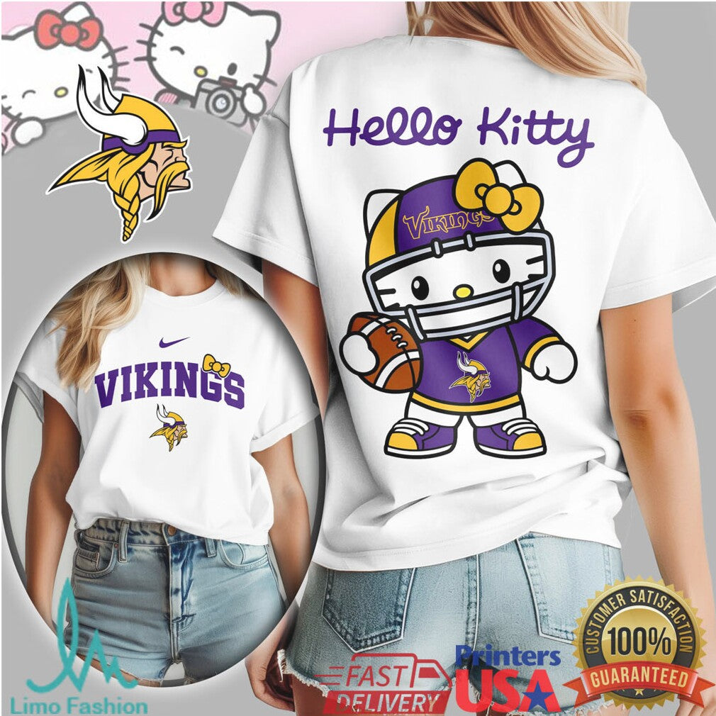 Hello Kitty Minnesota Vikings Purple & Gold Football Tshirt - Limotees LLC