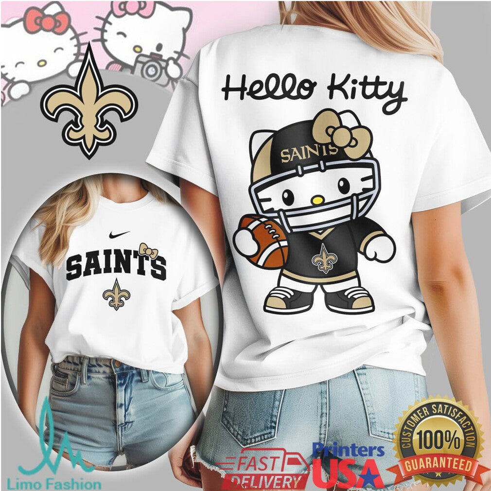 Hello Kitty New Orleans Saints Gold & Black Helmet Tee - Limotees LLC