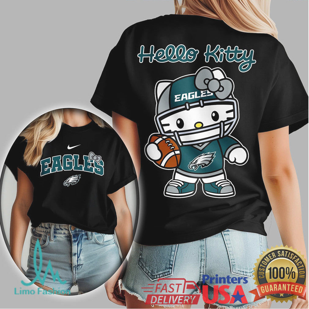 Hello Kitty Philadelphia Eagles Football Tshirt Cute Midnight Green Fan Top - Limotees LLC