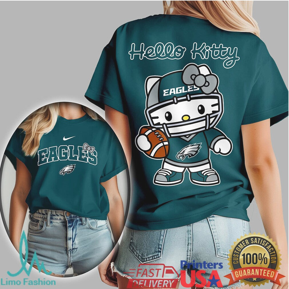 Hello Kitty Philadelphia Eagles Football Tshirt Cute Midnight Green Fan Top - Limotees LLC