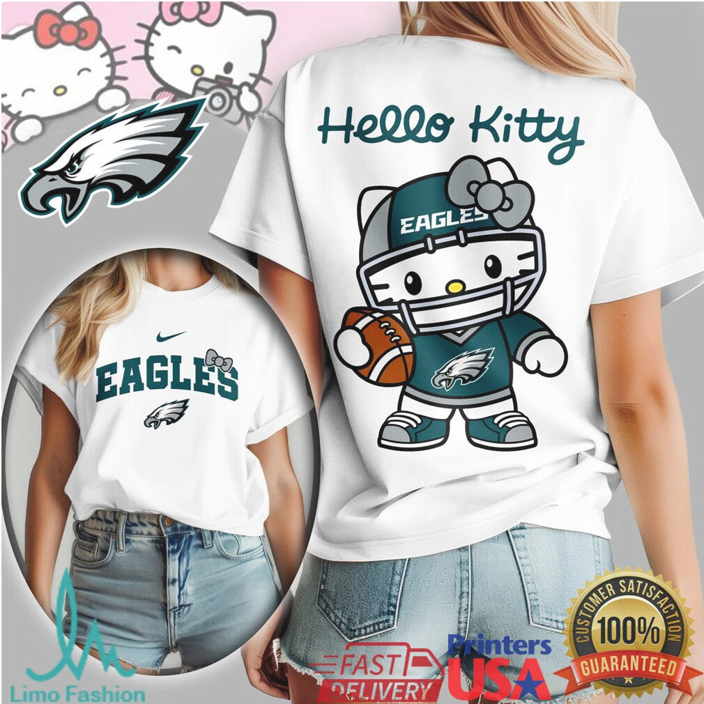 Hello Kitty Philadelphia Eagles Football Tshirt Cute Midnight Green Fan Top - Limotees LLC