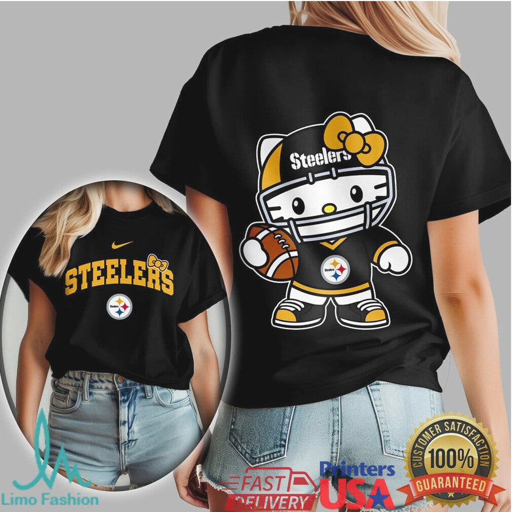 Hello Kitty Pittsburgh Steelers Black & Gold Fan Apparel Tee - Limotees LLC