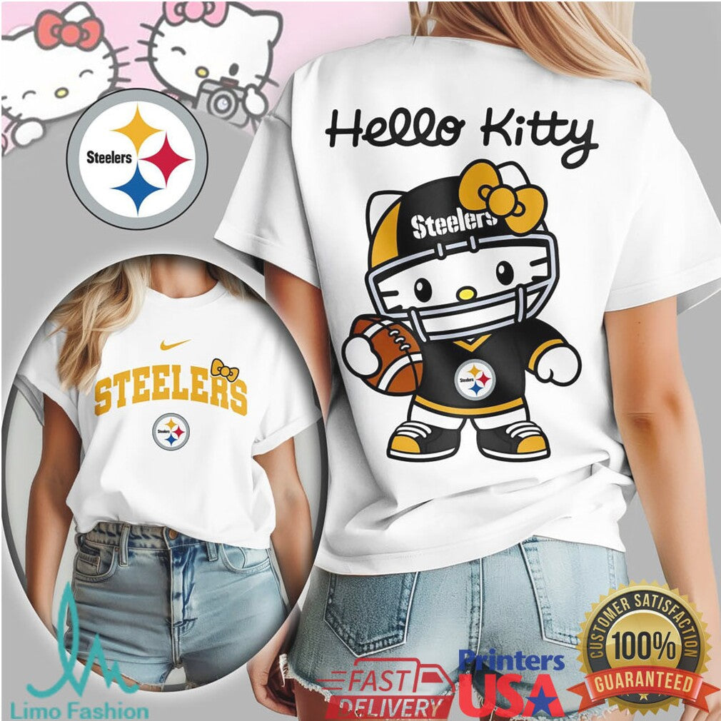 Hello Kitty Pittsburgh Steelers Black & Gold Fan Apparel Tee - Limotees LLC