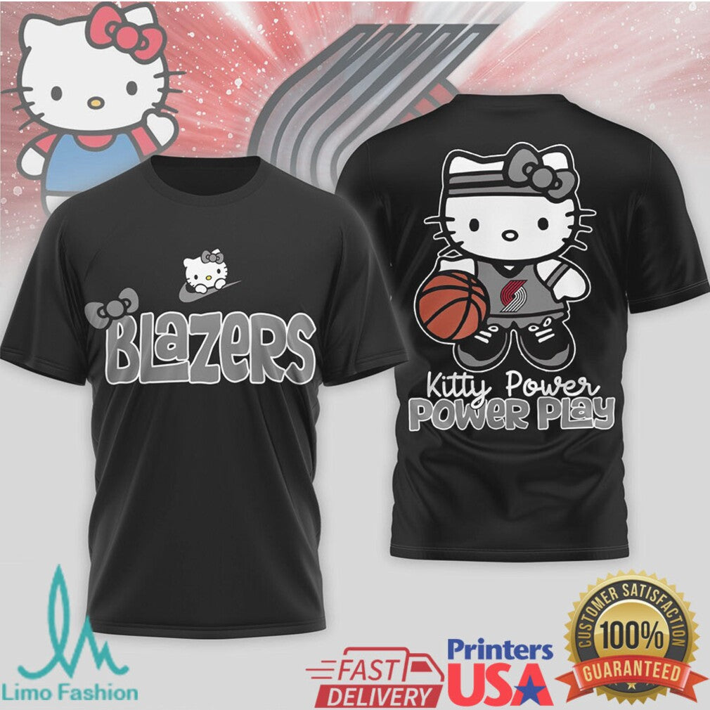 Hello Kitty Portland Trail Blazers Basketball T Shirt Kitty Power Power Play NBA Apparel - Limotees LLC