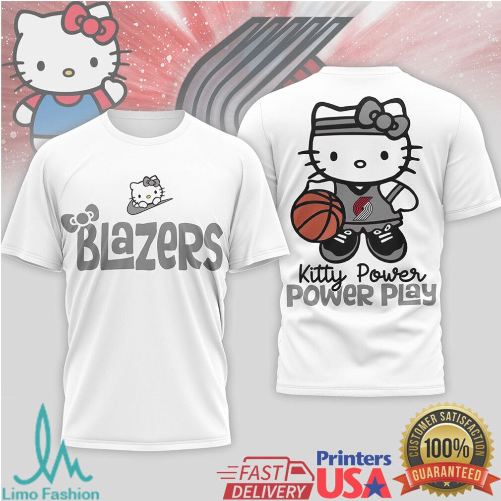 Hello Kitty Portland Trail Blazers Basketball T Shirt Kitty Power Power Play NBA Apparel - Limotees LLC