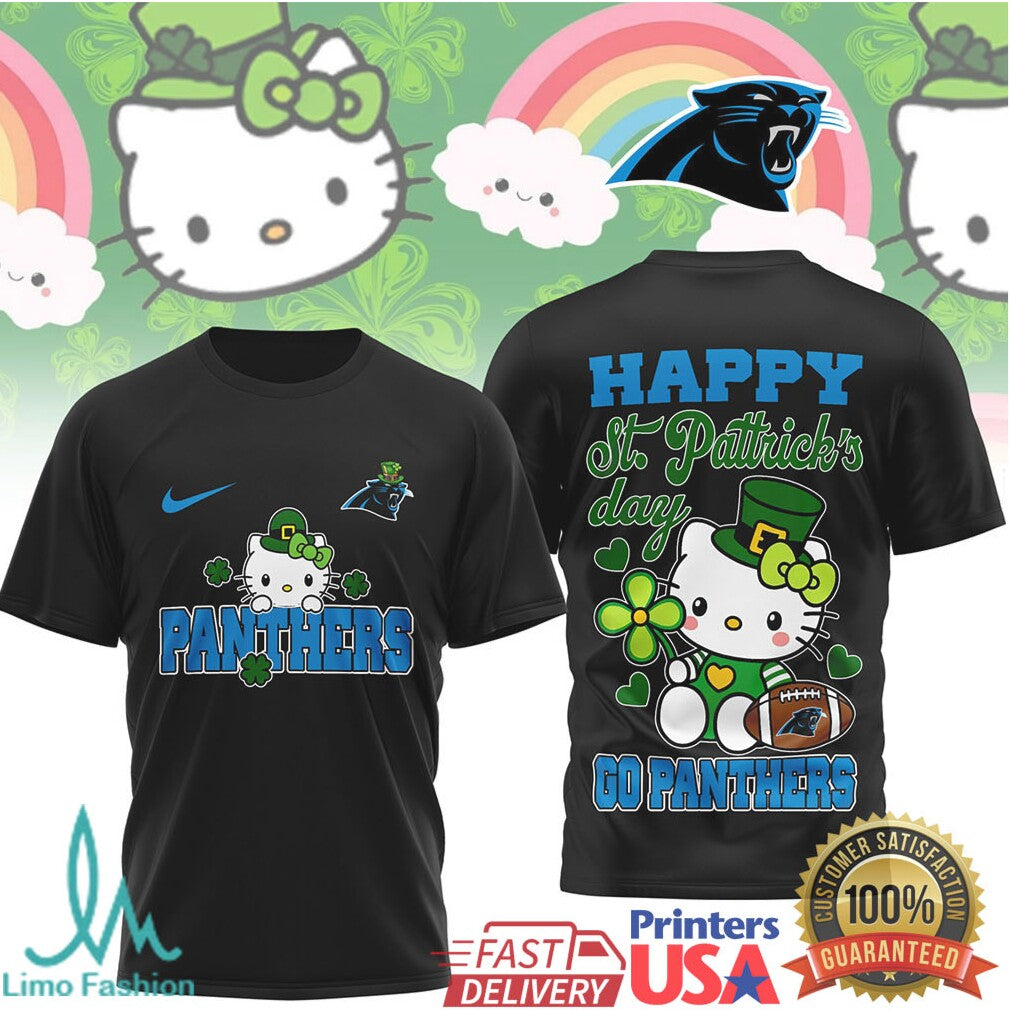 Hello Kitty St. Patrick's Day Carolina Panthers Leprechaun T Shirt - Limotees LLC