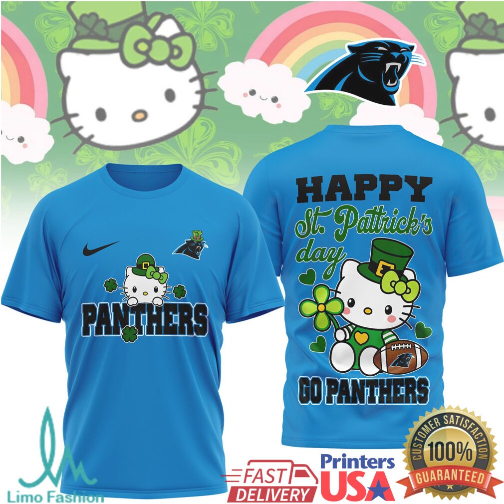 Hello Kitty St. Patrick's Day Carolina Panthers Leprechaun T Shirt - Limotees LLC